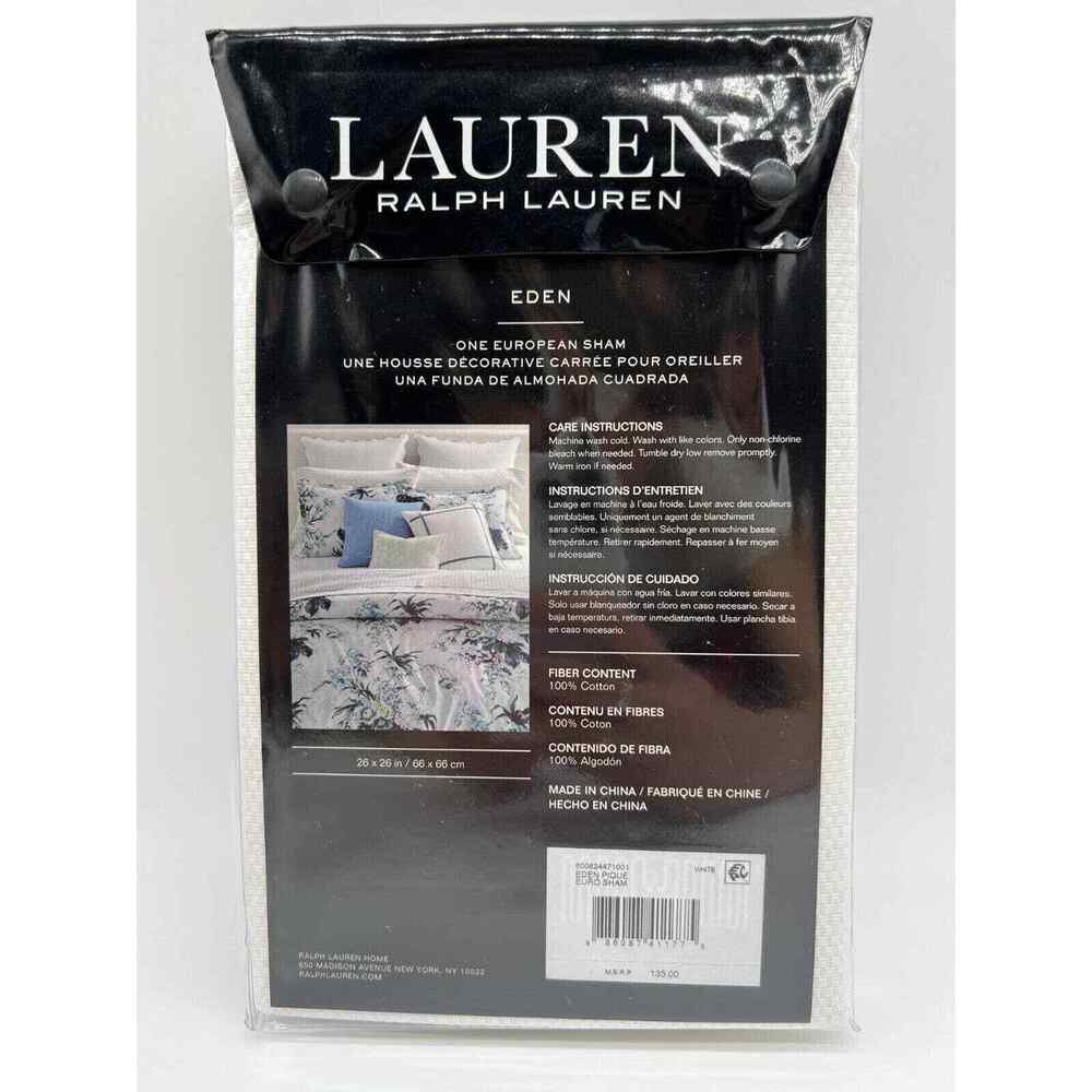 Ralph Lauren EDEN White/Blue Trim Pique EURO Sham 26x26 $135 NWT! - Picture 11 of 12